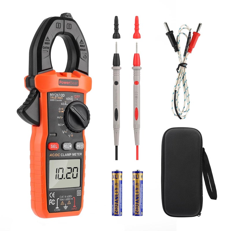 PowerBear Digital Clamp Meter Multimeter 6000 Counts for AC/DC Current & Voltage, Auto-ranging Amp Tester, Measures Resistance, Capacitance, Continuity, TRMS, Temperature, NCV Detection - Image 1
